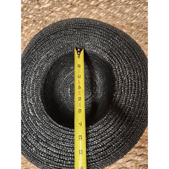 Women's Aztec Black Brown Bow Band Straw Beach Sun Panama Church Hat - Picture 7 of 7